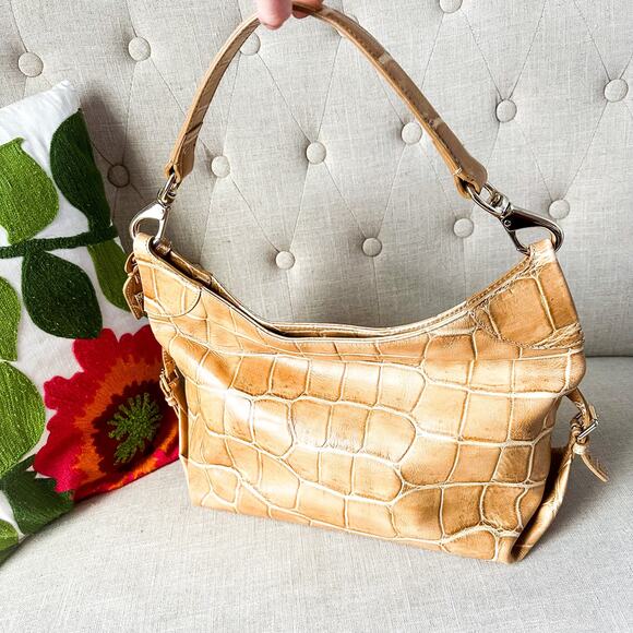 Vintage Mint DOONEY & BOURKE Tan Crocodile Embossed Leather Shoulder Bag - Picture 2 of 12
